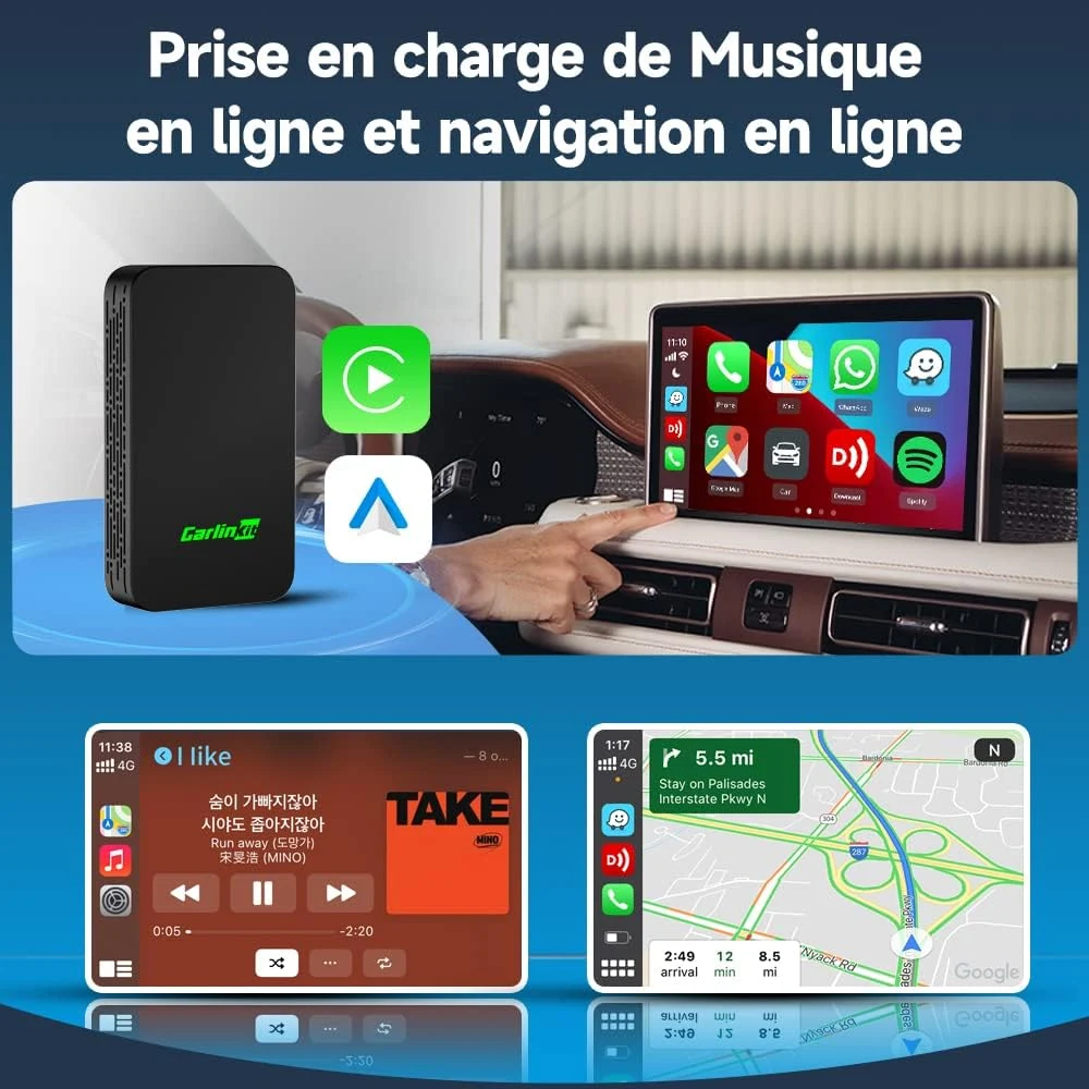 Carlinkit — Système d’origine avec CarPlay ou Android Auto filaire déjà opérationnel